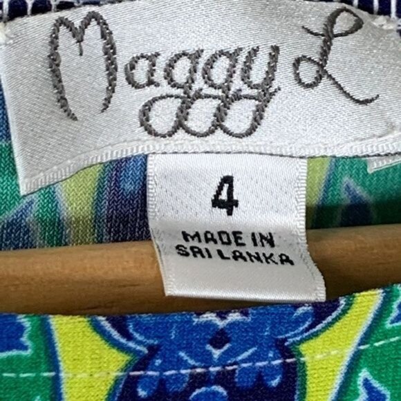 Maggy London Blue Green Geometric Print Sheath Dress Size 4 - Picture 10 of 11